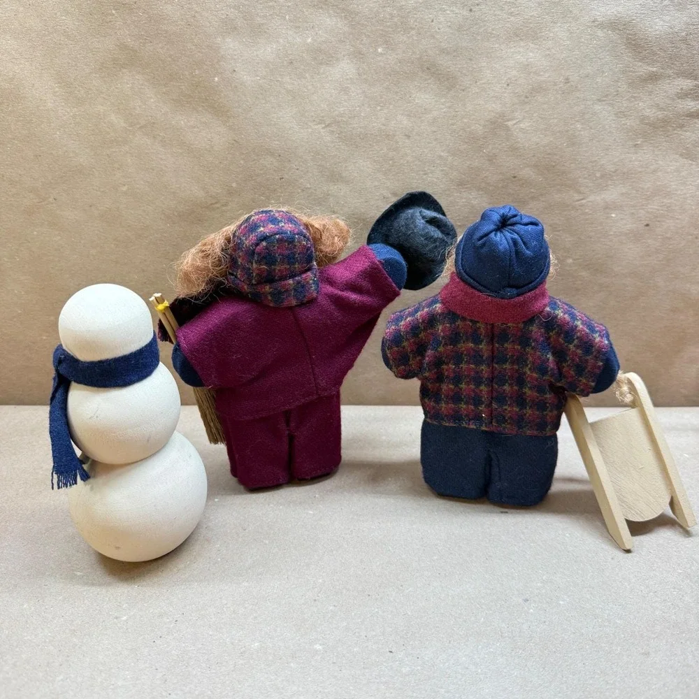 1992 Lizzie High Ladie and Friends Winter Dolls Snowman Sled Figurine Set 3pc